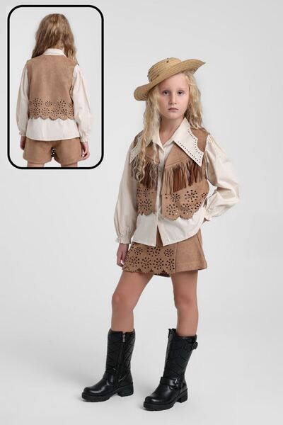 Minigimin Cicileri Сладкото лазерно изрязано суедно яке и шорти на моето малк...