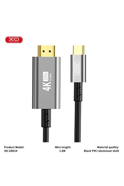 Xo كابل نقل الصور من النوع C إلى HDMI 4K - غلاف معدني بطول 1.8 متر