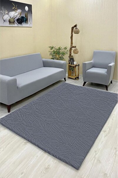 Şahaneev Tekstil Zebra Model Welsoft Halı Örtüsü Koyu Gri Renk - 160 x 230