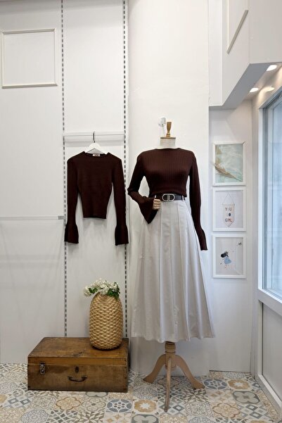 Faya Boutique Krem Deri Kemerli Gabardin Etek