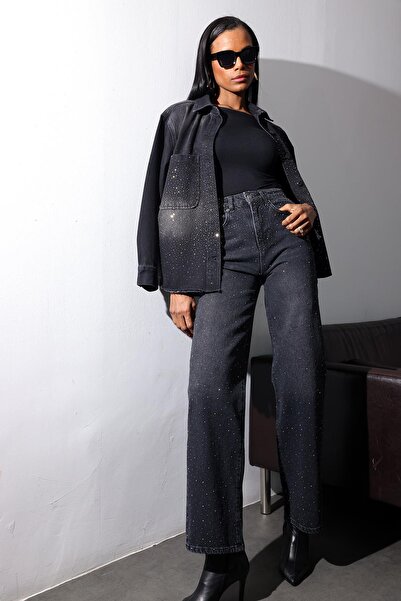 5in1Canpolat Smoked Stone High Waist Straight Cut Jeans 5217