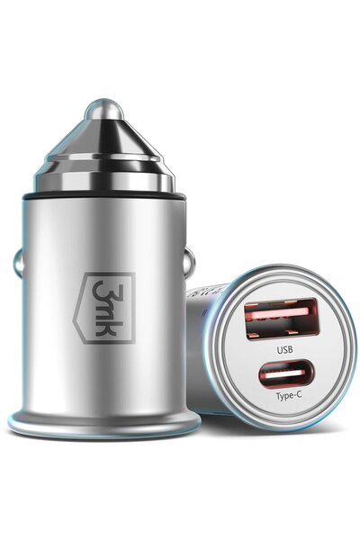 3MK HyperCharger, Quick Charge, 30W, 1 X USB - 1 X USB Type-C, Silver