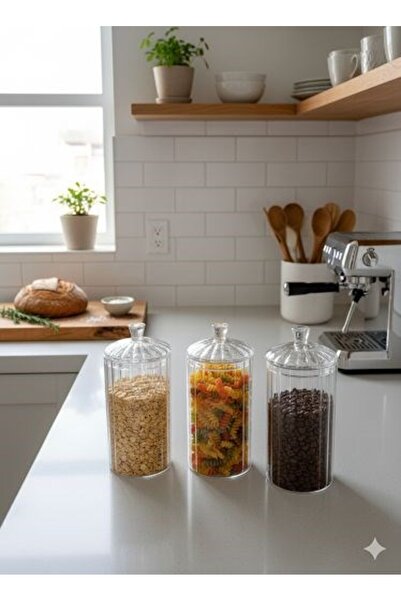 Qerhome Set of 3 Borosilicate Glass Optical Striped Daisy Jars 750 ml