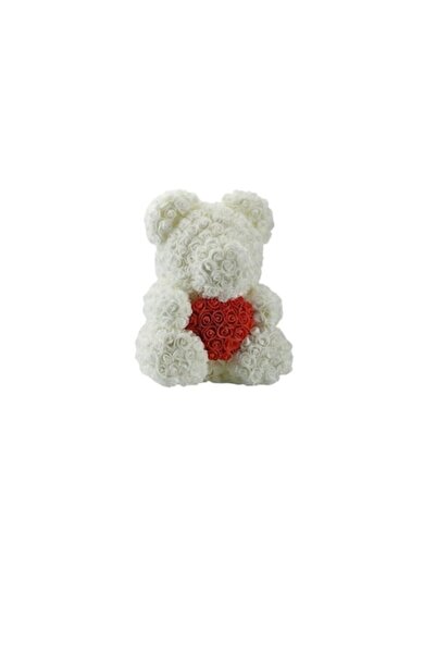 OEM White Bear with Red Heart Made of Foam Flowers 40 cm in Gift Bag
