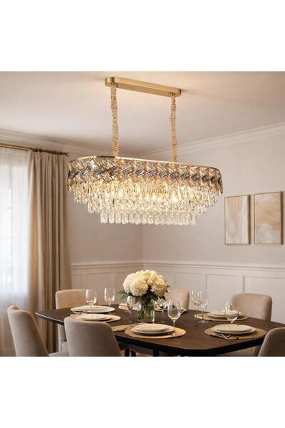 HOMSİ TAŞLI KRİSTAL AVİZE YEMEK MASA ÜSTÜ GOLD KAPLAMALI