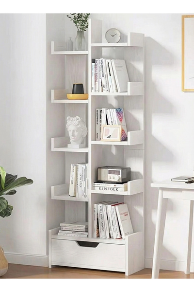 Generic White Tree-Shaped Floor Standing Bookcase, 10-Tier Freestanding Open ...