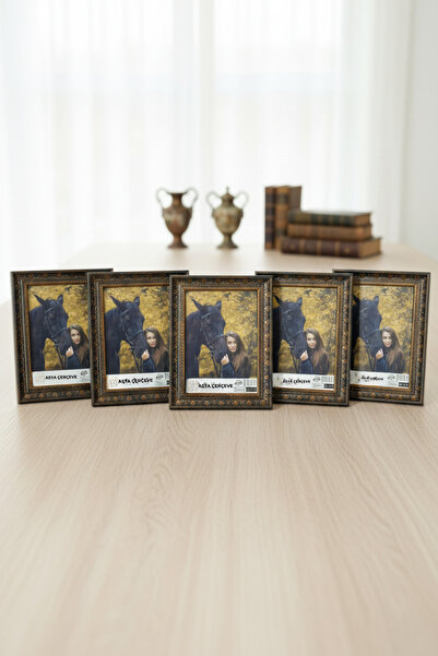 Asya Çerçeve Antique Luxury Set of 5 15X21 Embroidered Gold Navy Blue Footed ...