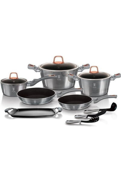 Berlinger Haus Set oale și tigăi marmorate (14 piese) din aluminiu forjat Moo...