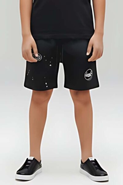 Alesaei-mondo tondo شورت ولادي أسود بطباعة عصرية وتصميم رياضي مريح 4036