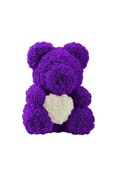 Wertcraft Ursuleț decorativ din flori de săpun cu model de inimă, 35 cm, violet
