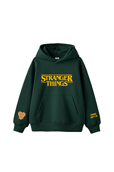 Bak Moda هوديي فريندز دونت لايت مطبوع قصة فضفاضة للجنسين باللون الأخضر الداكن