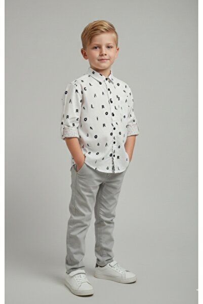 Mackays Boy's Snap Closure Foldable Long Sleeve Pocket Woven Linen Alphabet S...