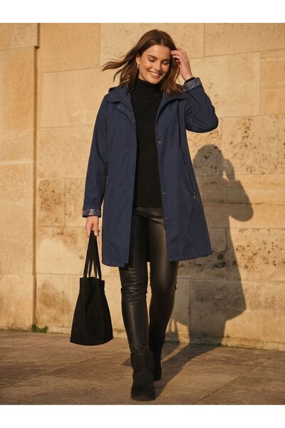 Hanezza Büyük Beden Kapişonlu Uzun Trençkot