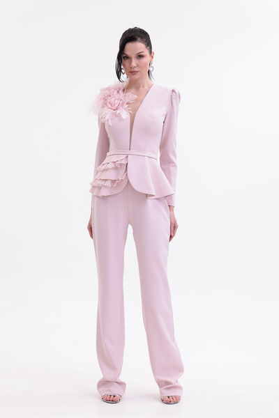 BDM Exclusive Tüy Detaylı Peplum Ceketli Premium Abiye Takım