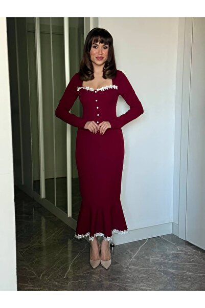 ROUPAS COLLECTİON Fırfır Detay Midi Boy Elbise