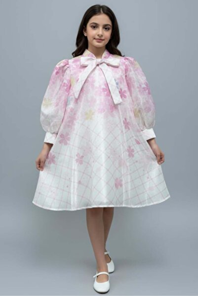 Alesaei-mondo tondo فستان بناتي أنيق بلون وردي مع الابيض 7287