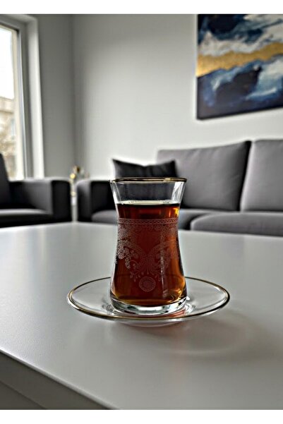 DECOSTYLE Silver Paşabahçe Heybeli 12 Piece Tea Set |   Stylish Patterned Gla...