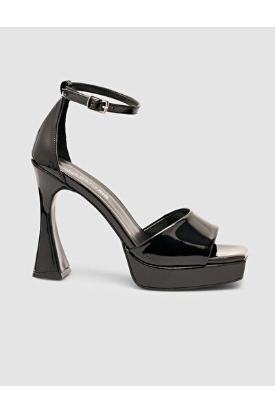 Cabani Platform Heeled Black Strappy Women's Shoes