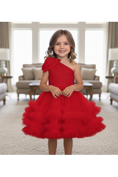 Asel Kids ROCHIE DE FETE CU FĂRĂTĂ DETAȘABILĂ PENTRU PETRECERE, SATIN, PE UN UMĂ