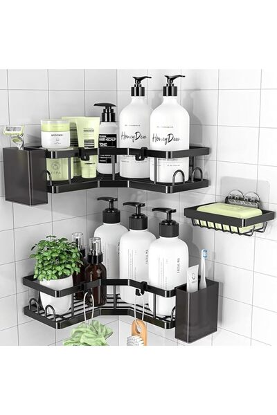 Pomefar مجموعة من 3 رفوف زاوية للاستحمام، منظم تخزين جداري للحمام للشامبو وال...