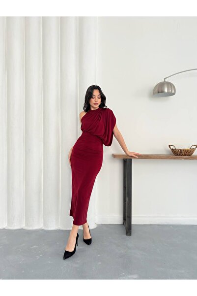 AYKA WEAR Draped Mock Neck Elegant Sandy Long Dress New Season