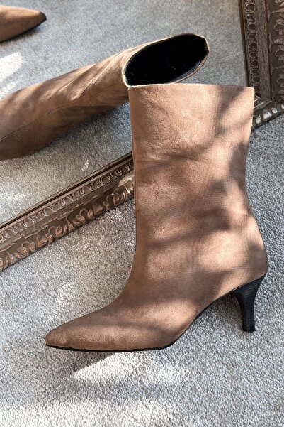 I Love Shoes Rafoni Kadın Topuklu Bot Camel Süet
