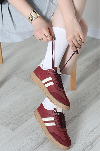 amazoondesing Burgundy Cream Striped Women's Sneakers Sneaker