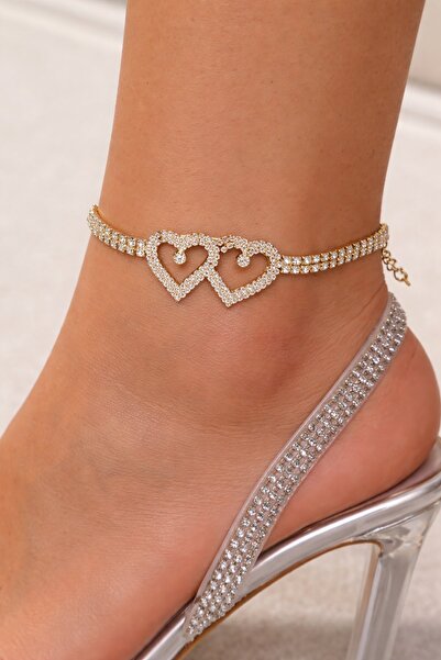 TAKIŞTIR خلخال بتصميم قلب ذهبي اللون مع تفاصيل حجرية