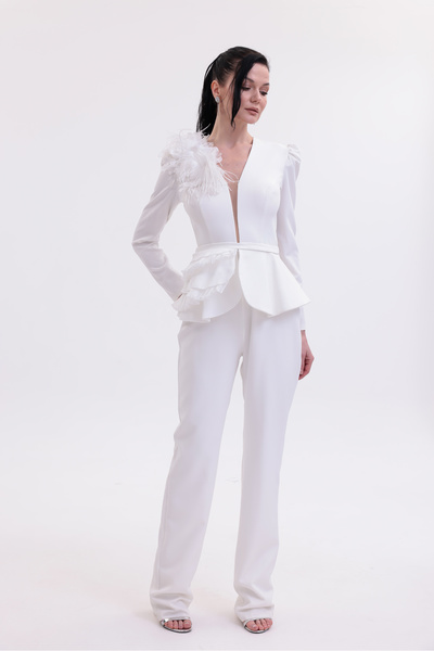 BDM Exclusive Tüy Detaylı Peplum Ceketli Premium Abiye Takım