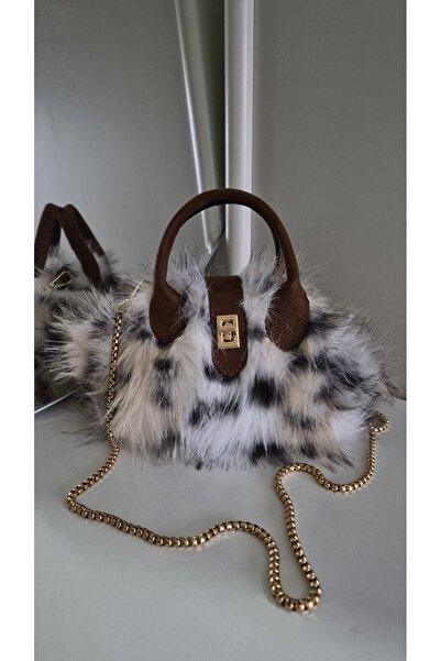espoi collection Şık Peluş Mini El ve Omuz Çantası – Gold Zincir Detaylı