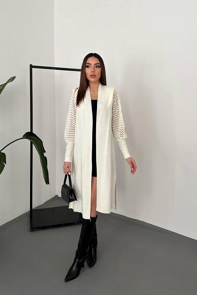 Leina Kolları Örgü Detaylı Triko Hırka