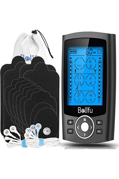 Belifu جهاز تحفيز العضلات الكهربائي ثنائي القنوات بتقنية TENS EMS مع 12 وسادة...
