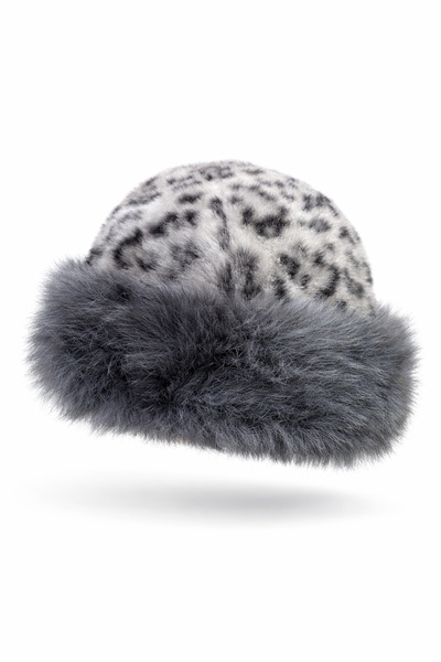 Külah Fur Detailed Leopard Print Women's Winter Hat Soft – Warm – Luxurious T...