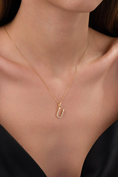 Zeynepli gold & jewelry 14 AYAR ALTIN TAŞLI Ü HARFLİ KOLYE