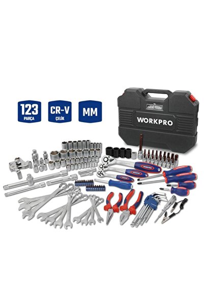 Workpro طقم مفاتيح ربط ومفاتيح مدمجة متريّة شديدة التحمل من الكروم فاناديوم (...