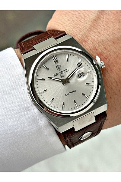 Raymond Men's Wristwatch with Calendar Brown Color Sapphire Glass Steel Case ...