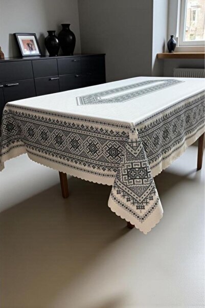 Çeyiz Diyarı Față de masă Kervan Dertsiz 140x180 cm Gri