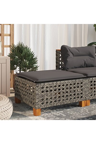 vidaxl Garden Stool with Cushion Grey 63.5x56x32 cm Poly Rattan