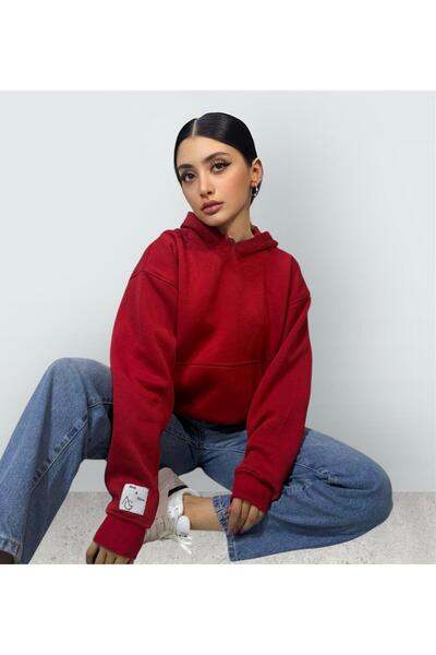 Kırmızı Oversize İçi Polarlı Sweatshirt