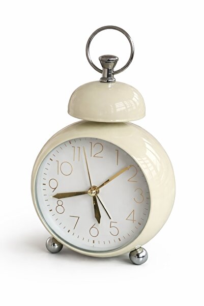 TAKIŞTIR Krem Renk Mini Dekoratif Işıklı Alarmlı Yuvarlak Masa Saati