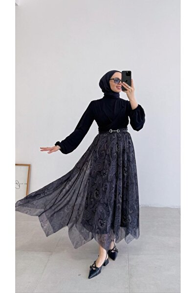 Molly Nelly Kadın Etnik Baskılı Şifon Astarlı Etek