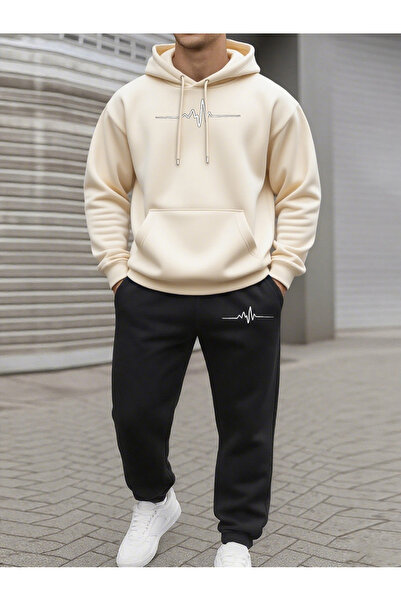 PENTHİLUS Unisex Printed 3 Thread K Hooded Sweatshirt Tracksuit Set