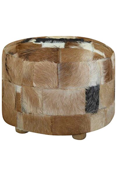 vidaxl Pouffe Goatskin Leather Round 50x50x45 cm