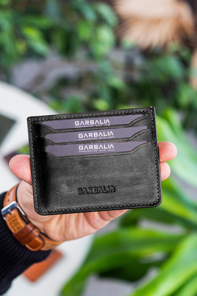 Garbalia Walteria Crazy Deri Mini Unisex Siyah Kartlık