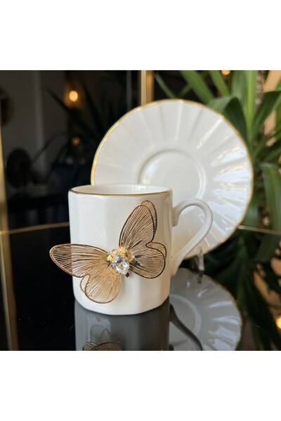 Elta Collection Flora Luxe Series Gold Gilded Porcelain Coffee Cup & Saucer –...
