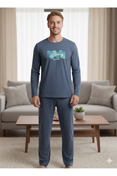 FAMES PİJAMA طقم بيجامة موسمي طويل الأكمام للرجال