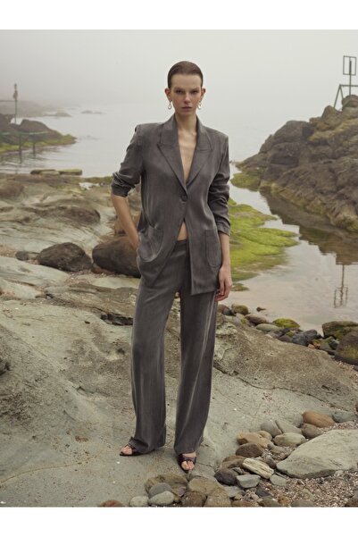 BRN Women's Gray Oversized Blazer Jacket – Relaxed Fit, Modern and Stylish De...