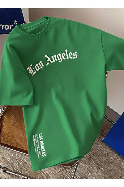 Let's Wear Los Angeles Patterned Regular Fit 100% Cotton Tshirt for Men