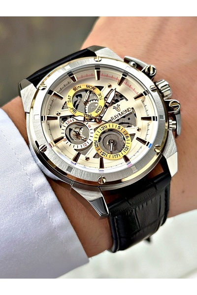 Raymond Functional Black Color 5 Atm Water Resistance Steel Case Men Wristwat...