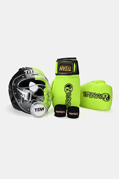Titan Sport Neon Sarı Camlı Serisi Özel Takım Set , Boks Kaskı, Boks Eldiveni...